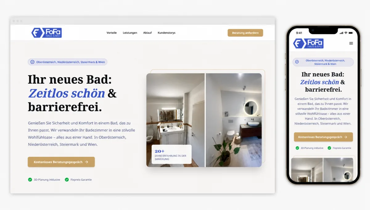 Mockup einer LISN-Handwerker-Website auf Desktop und Mobile